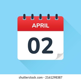 April 2 on calendar - Vector flat design of daily reminder icon. Day of the year.