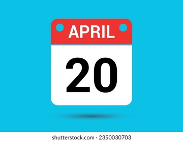 April 20 Calendar Date Flat Icon Day 20 Vector Illustration