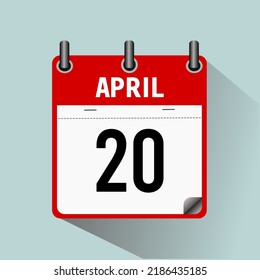 April 20, calendar icon vector illustration, isoleted on light blue background.