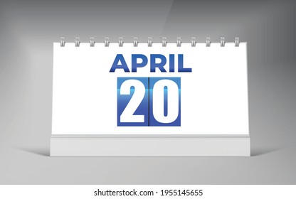 April 20, Desk Calendar Design Template. Single Date Calendar Design.