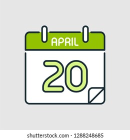 April 20. Flat icon calendar isolated on gray background. Vector illustration.