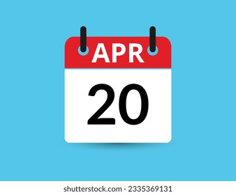 20 de abril. Calendario de icono plano aislado en fondo azul. Ilustración vectorial de fecha y mes