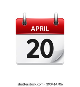 April 20. Vector flat daily calendar icon. Date and time, day, month. Holiday.