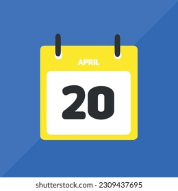 Abril 20 calendario de iconos vectoriales Fecha, día y mes Ilustración vectorial, fondo colorido.