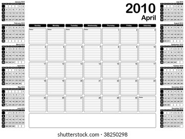 April 2010 vector monthly planner - see my gallery for complete sets