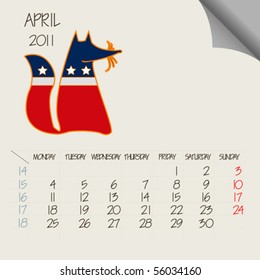 april 2011 animals calendar, abstract vector art illustration