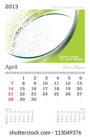 April 2013 A3 calendar - vector illustration
