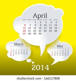 April 2014 bubble speech calendar - vector illustration