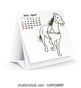 April 2014 desk horse calendar - vector illustration