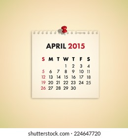 April 2015 Note Paper Calendar Vector