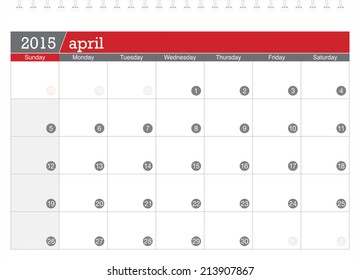 April 2015 planning calendar