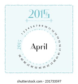 April. 2015 round calendar. Vector illustration.