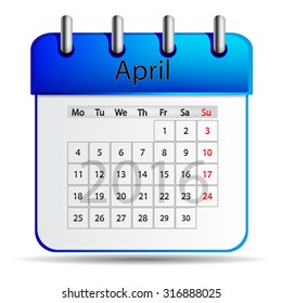 April 2016 calendar. 