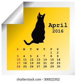 April 2016 Calendar with black cat