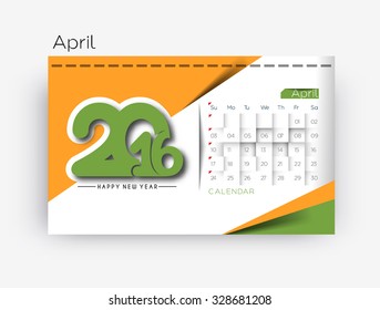 April 2016 calendar design.