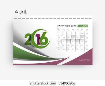 April 2016 calendar design.