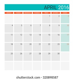 April 2016 calendar (or desk planner)