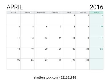 April 2016 calendar (or desk planner)