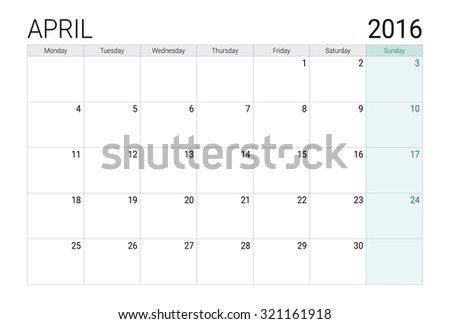 April 2016 calendar (or desk planner)