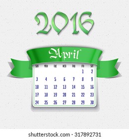 April 2016 calendar template to design your workspace