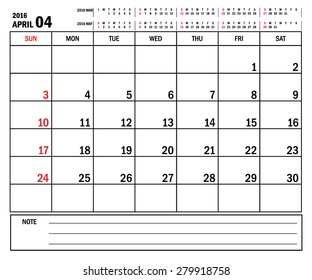 April 2016 -planning calendar / Calendar to schedule monthly - April 2016
