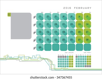 April 2016 vector calendar. Previous and next month included