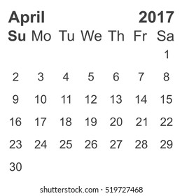 April 2017 Calendar Icon Vector flat design style