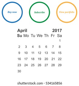 April 2017 Calendar Icon Vector flat design style