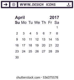 April 2017 Calendar Icon Vector flat design style