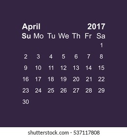 April 2017 Calendar Icon Vector flat design style