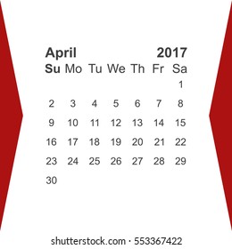 April 2017 Calendar Icon Vector flat design style