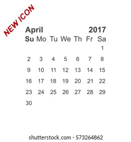 April 2017 Calendar Icon Vector flat design style
