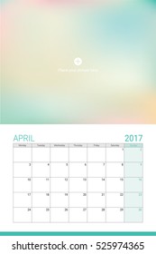 April 2017 calendar with space for your picture