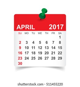 April 2017. Calendar vector illustration