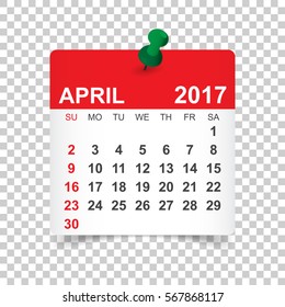 April 2017. Calendar vector illustration