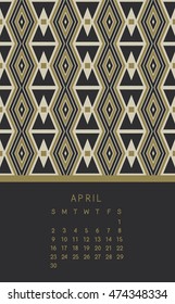 April 2017 calendar. Week starts from Sunday. Vector illustration. 