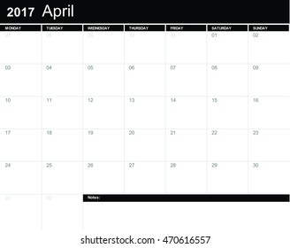 April 2017 - planning calendar 