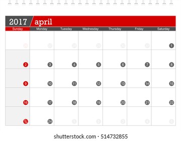 April 2017 planning calendar