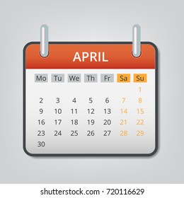 April 2018 calendar concept background. Cartoon illustration of april 2018 calendar vector concept background for web design