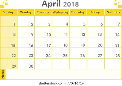 April 2018 calendar vector