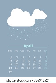 April 2018 Illustrated Calendar. Vector illustration.