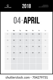 APRIL 2018. Minimalist Wall Calendar