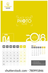 April 2018. Wall Calendar 2018. 2 Months on Page. Vector Design. Template with Place for Photo and Company Logo