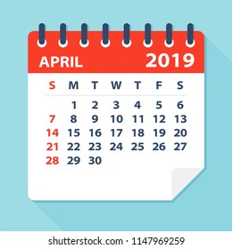 April 2019 Calendar Leaf - Illustration. Vector graphic page