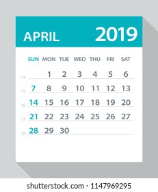 April 2019 Calendar Leaf - Illustration. Vector graphic page