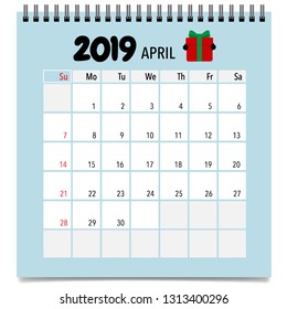 April 2019 calendar page. Vector illustration.