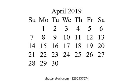 April 2019. Calendar 2019 vector. Simple design minimal 2019 calendar on desktop wallpaper