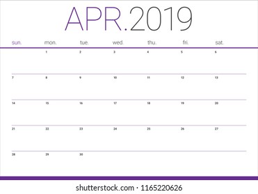 April 2019 desk calendar vector illustration, simple and clean design.