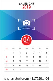 April 2019 desk calendar vector illustration, simple and clean design. 