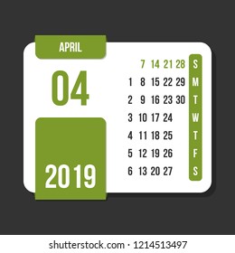 april 2019 month vector calendar